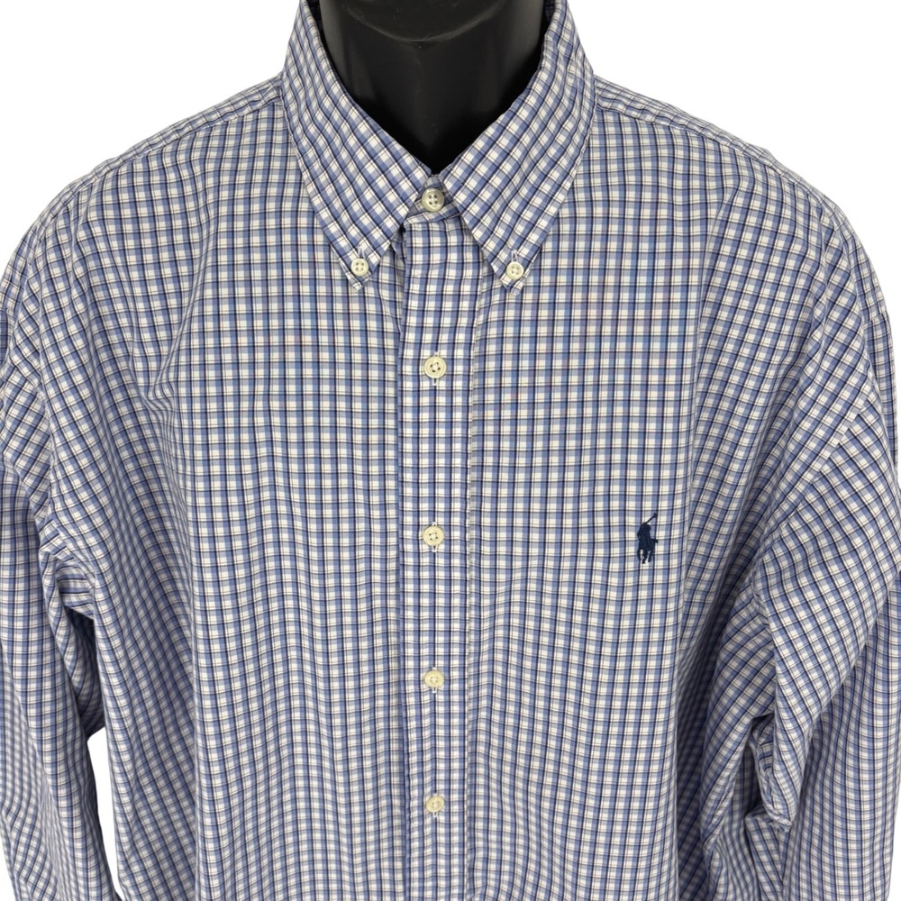 Polo Ralph Lauren Blake Mens XL Blue White Plaid 100% Cotton Button Down Shirt